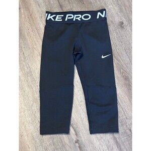 Nike Pro Cool Toddler Girls Leggings XS (4-5) Black White Logo Athletic EUC